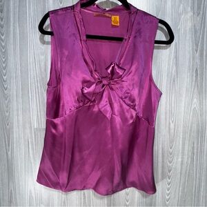 Vintage Debbie Shuchat Silk Sleeveless Blouse Y2K 90s‎ Pink With Bow Tie Size 12
